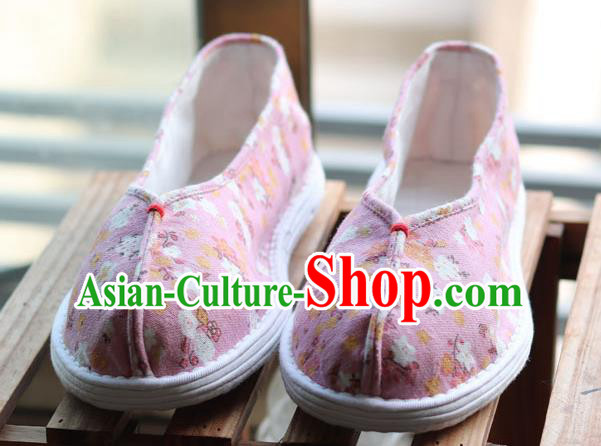 China National Woman Printing Pink Flax Shoes Handmade Multi Layered Cloth Shoes