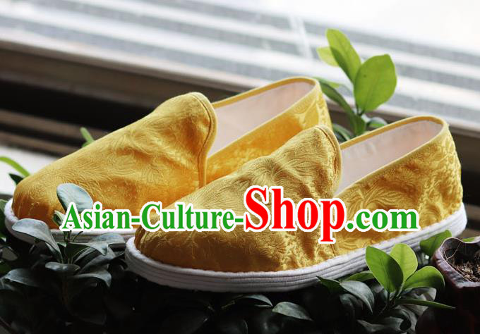 Chinese Handmade Satin Shoes Traditional Martial Arts Shoes Golden Brocade Shoes