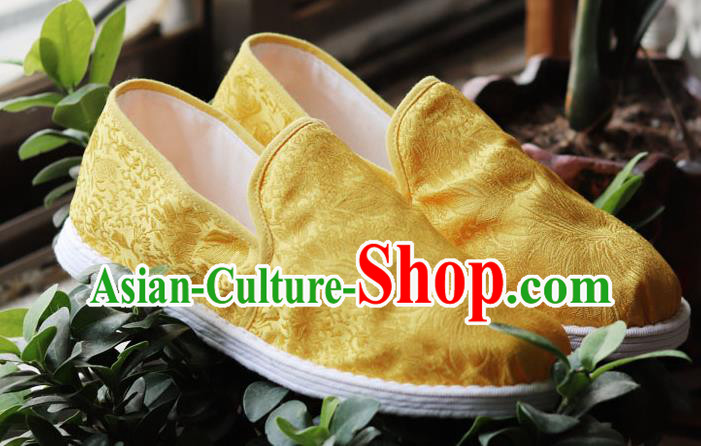 Chinese Handmade Satin Shoes Traditional Martial Arts Shoes Golden Brocade Shoes