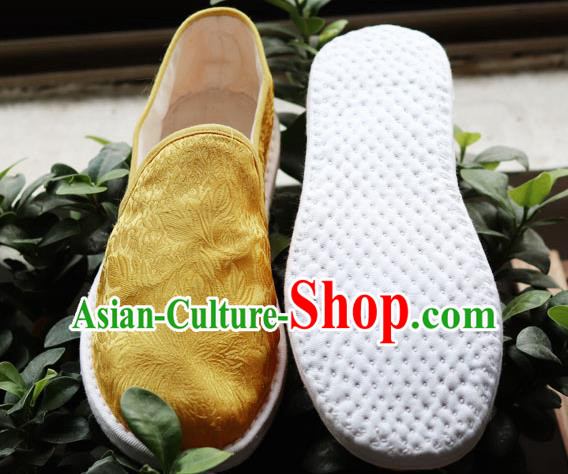 Chinese Handmade Satin Shoes Traditional Martial Arts Shoes Golden Brocade Shoes