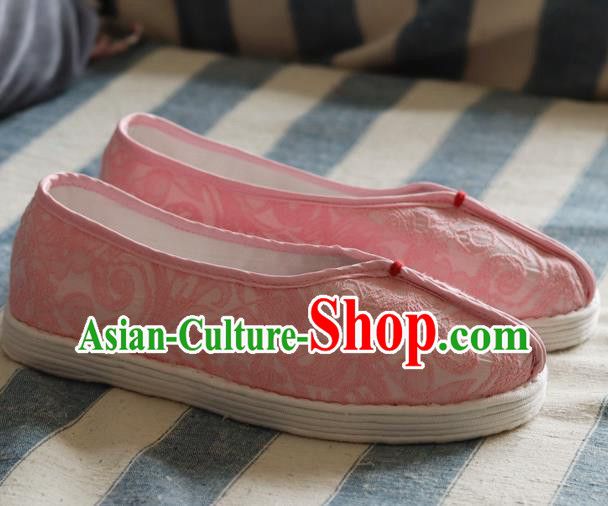 China Handmade Jacquard Pink Cloth Shoes National Woman Folk Dance Shoes