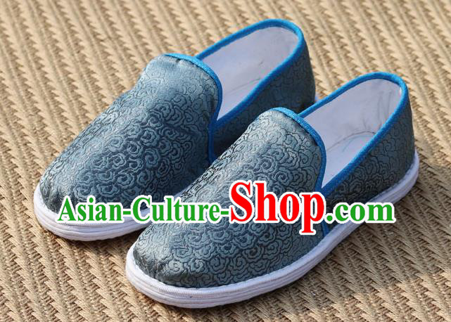 Chinese Traditional Martial Arts Shoes Classical Cloud Pattern Grey Brocade Shoes Handmade Shoes