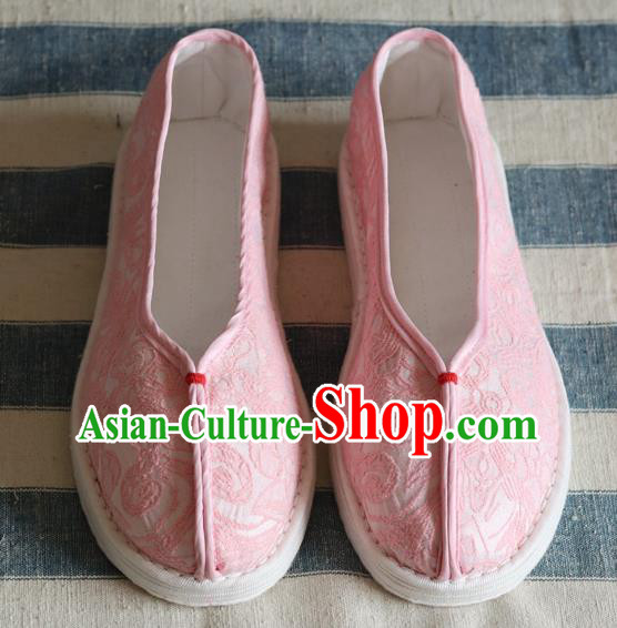 China Handmade Jacquard Pink Cloth Shoes National Woman Folk Dance Shoes