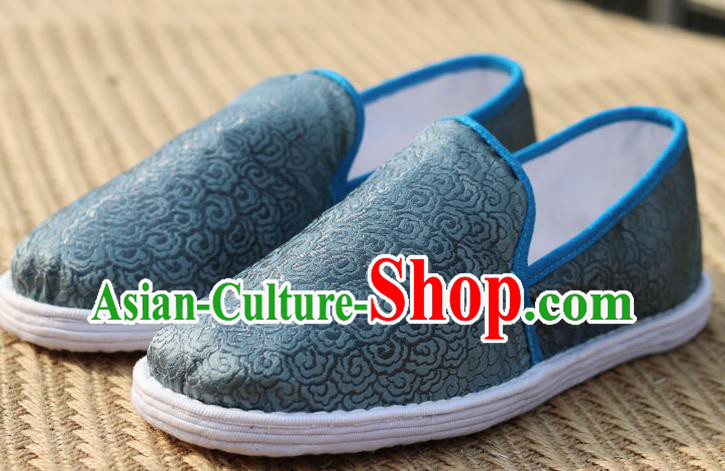 Chinese Traditional Martial Arts Shoes Classical Cloud Pattern Grey Brocade Shoes Handmade Shoes