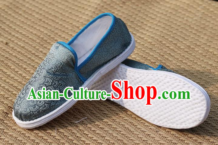 Chinese Traditional Martial Arts Shoes Classical Cloud Pattern Grey Brocade Shoes Handmade Shoes