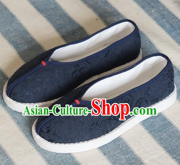 China National Woman Folk Dance Shoes Handmade Jacquard Navy Cloth Shoes