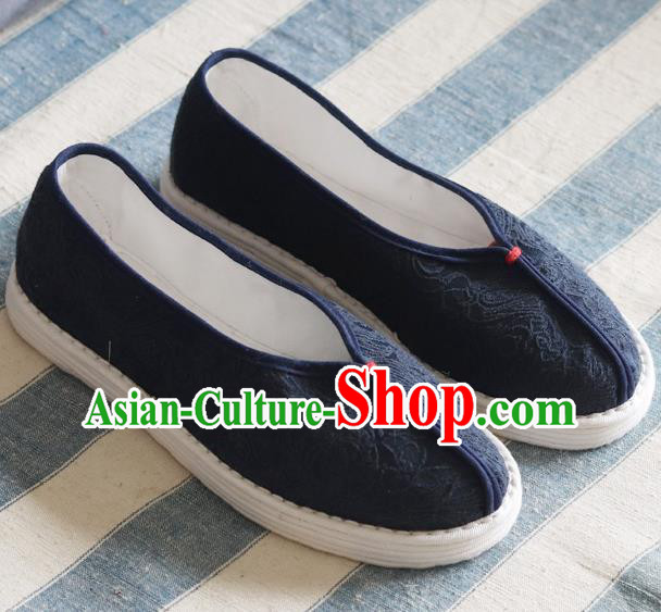 China National Woman Folk Dance Shoes Handmade Jacquard Navy Cloth Shoes