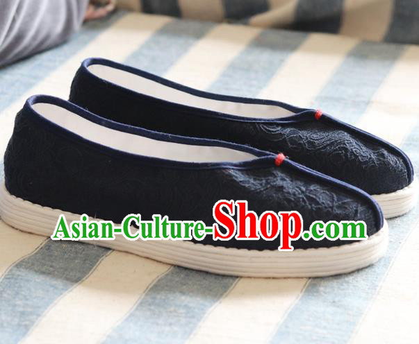 China National Woman Folk Dance Shoes Handmade Jacquard Navy Cloth Shoes