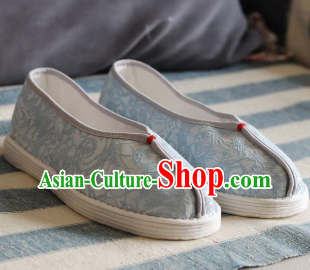 China National Woman Folk Dance Shoes Handmade Jacquard Blue Cloth Shoes