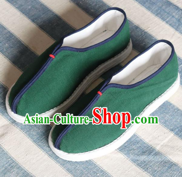 China National Old Beijing Woman Shoes Handmade Green Flax Shoes