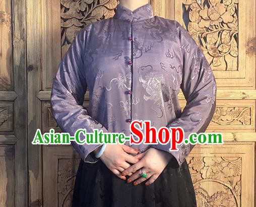 China National Cheongsam Stand Collar Shirt Tang Suit Upper Outer Garment Classical Purple Silk Blouse