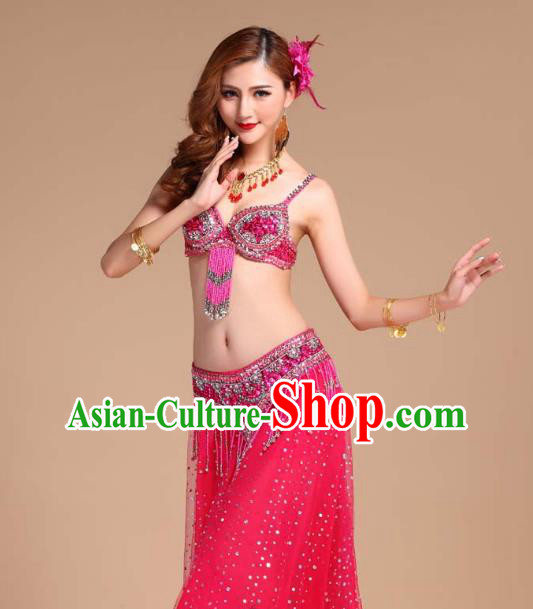 Indian Belly Dance Performance Clothing Asian Traditional Raks Sharki Oriental Dance Rosy Bra and Skirt Uniforms