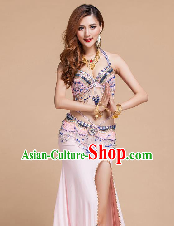 Top Belly Dance Clothing Traditional Oriental Dance Bra and Skirt Asian Indian Stage Performance Pink Uniforms