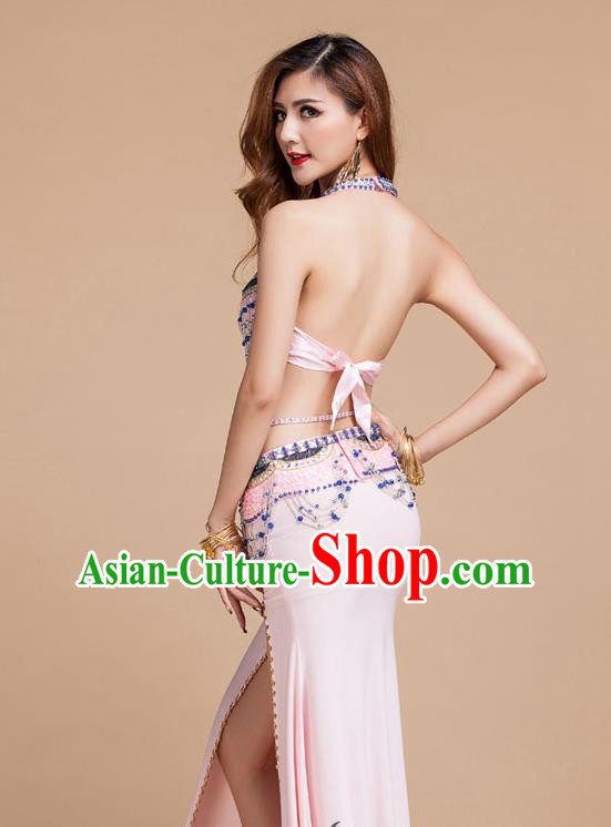 Top Belly Dance Clothing Traditional Oriental Dance Bra and Skirt Asian Indian Stage Performance Pink Uniforms