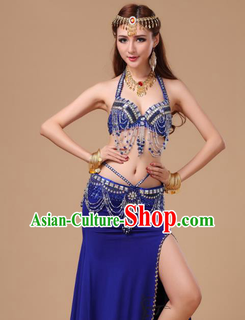 Top Traditional Stage Performance Bra and Skirt Belly Dance Clothing Asian Indian Oriental Dance Royalblue Uniforms