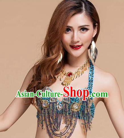 Asian Indian Oriental Dance Blue Uniforms Traditional Raks Sharki Bra and Skirt Top Belly Dance Stage Performance Clothing