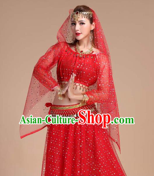 India Folk Dance Clothing Indian Belly Dance Red Skirt Outfits Asian Traditional Court Stage Performance Dress