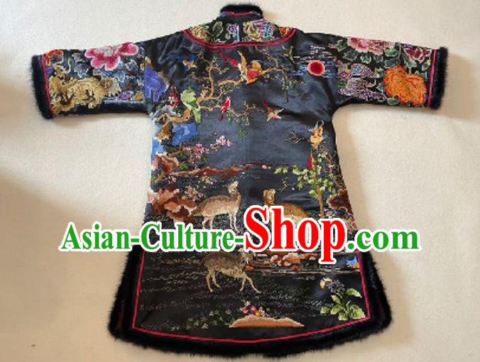 Chinese Embroidered Black Silk Jacket Winter Costume National Women Cotton Wadded Coat