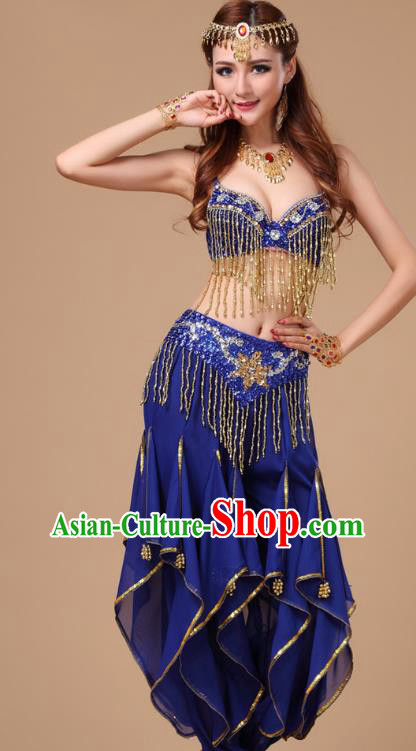 Top Asian Oriental Beauty Dance Bra and Pants Clothing Indian Belly Dance Training Royalblue Uniforms