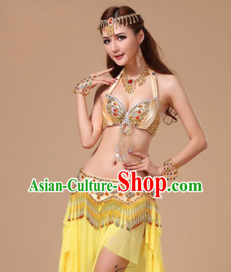 Asian Traditional Raks Sharki Oriental Dance Costumes Indian Belly Dance Performance Uniforms Bra and Yellow Skirt