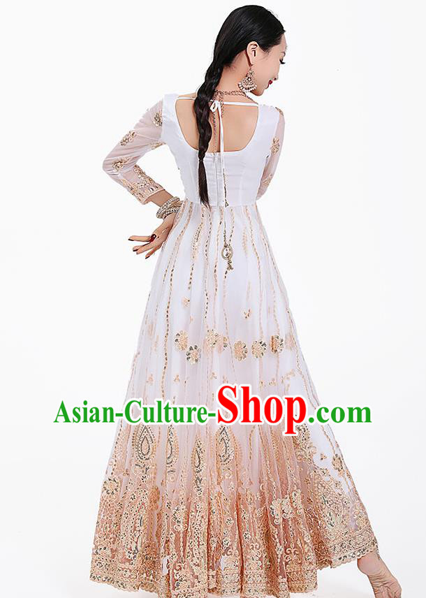 Indian Dance Performance White Dress Asian Traditional Court Princess Costume