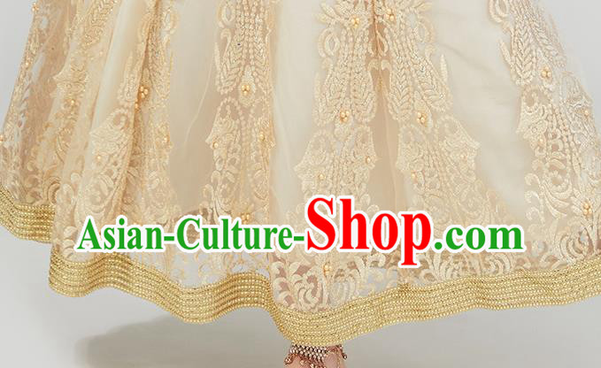 Asian India Traditional Embroidered Champagne Anarkali Dress Clothing Indian Court Beauty Costumes