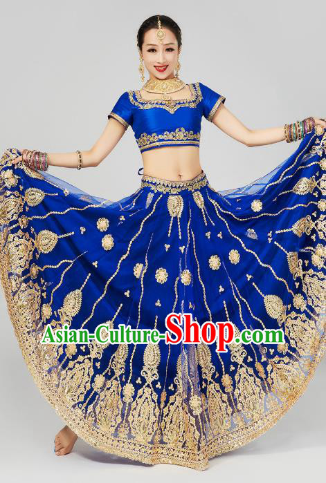 Asian Indian Court Queen Costumes India Traditional Embroidered Lehenga Royalblue Dress Clothing