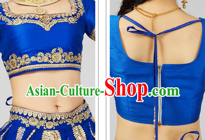 Asian Indian Court Queen Costumes India Traditional Embroidered Lehenga Royalblue Dress Clothing