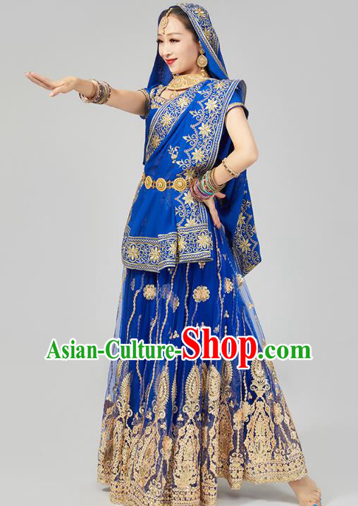 Asian Indian Court Queen Costumes India Traditional Embroidered Lehenga Royalblue Dress Clothing