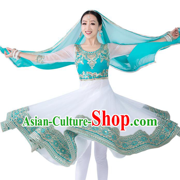 India Anarkali Dance Performance Clothing Asian Indian Traditional Court Princess White Dress and Pants