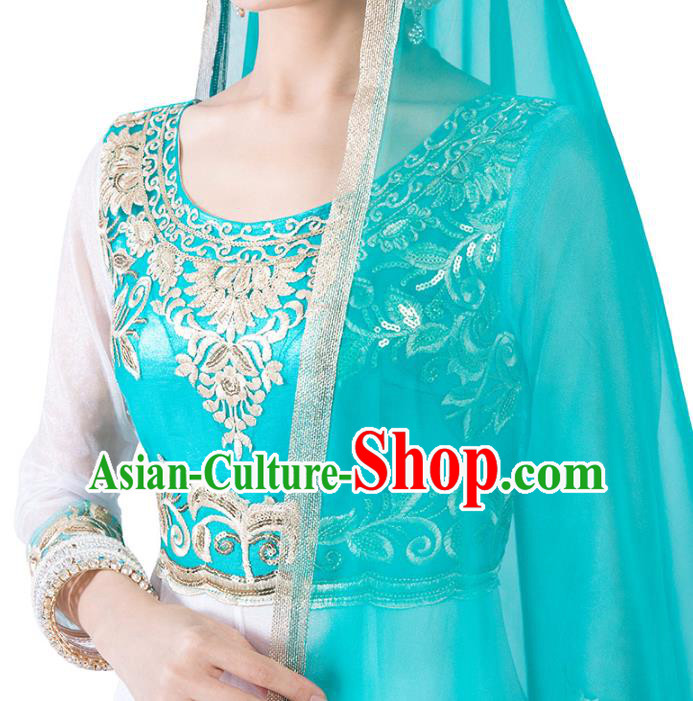 India Anarkali Dance Performance Clothing Asian Indian Traditional Court Princess White Dress and Pants