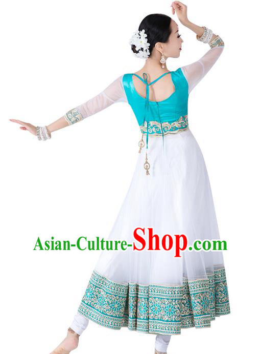 India Anarkali Dance Performance Clothing Asian Indian Traditional Court Princess White Dress and Pants