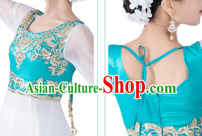 India Anarkali Dance Performance Clothing Asian Indian Traditional Court Princess White Dress and Pants