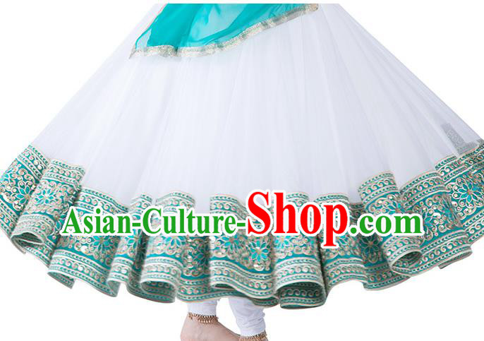 India Anarkali Dance Performance Clothing Asian Indian Traditional Court Princess White Dress and Pants