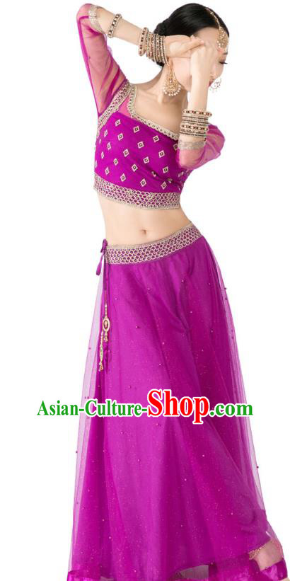 Asian Indian Traditional Court Princess Lehenga Purple Dress India Bollywood Dance Performance Clothing
