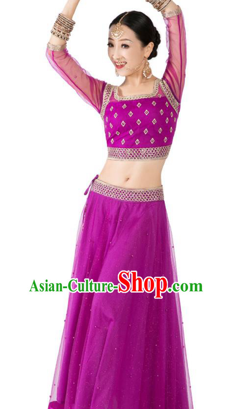 Asian Indian Traditional Court Princess Lehenga Purple Dress India Bollywood Dance Performance Clothing