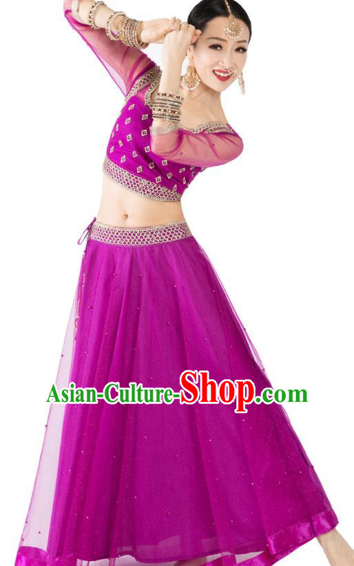 Asian Indian Traditional Court Princess Lehenga Purple Dress India Bollywood Dance Performance Clothing
