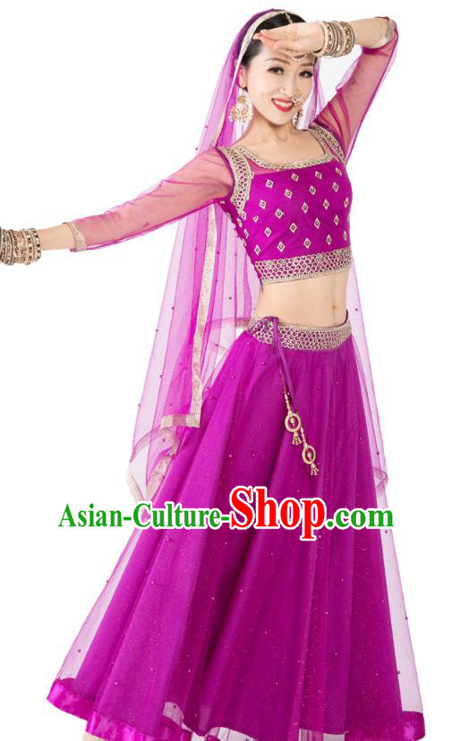 Asian Indian Traditional Court Princess Lehenga Purple Dress India Bollywood Dance Performance Clothing