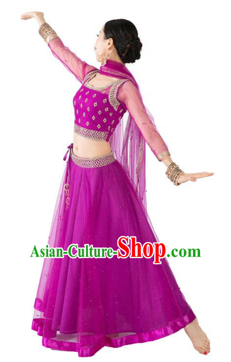 Asian Indian Traditional Court Princess Lehenga Purple Dress India Bollywood Dance Performance Clothing