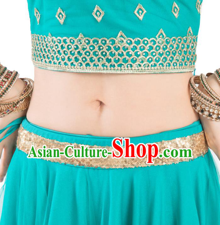 Asian India Bollywood Dance Clothing Indian Traditional Folk Dance Lehenga Blue Blouse and Dress