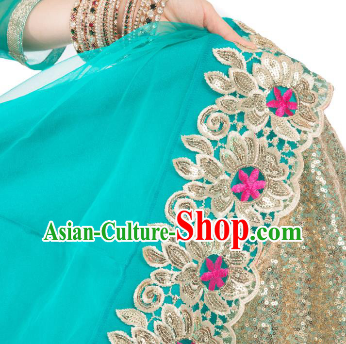 Asian India Bollywood Dance Clothing Indian Traditional Folk Dance Lehenga Blue Blouse and Dress