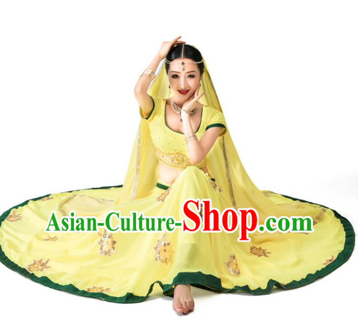 Indian Traditional Lehenga Clothing Yellow Top and Skirt Asian India Bollywood Dance Clothing