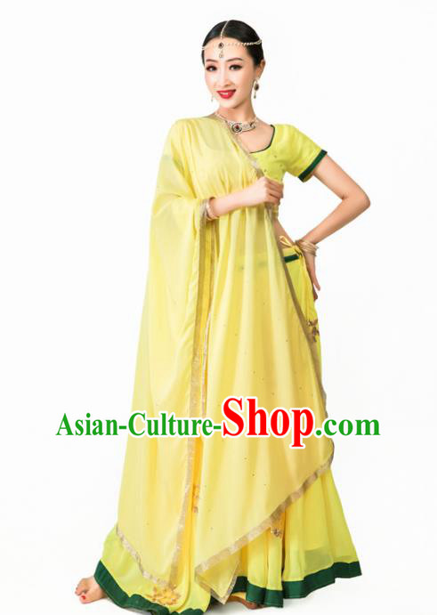 Indian Traditional Lehenga Clothing Yellow Top and Skirt Asian India Bollywood Dance Clothing