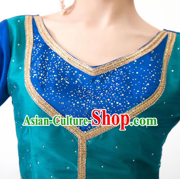 Indian Blue Top and Red Skirt Asian India Bollywood Dance Clothing Traditional Lehenga Clothing