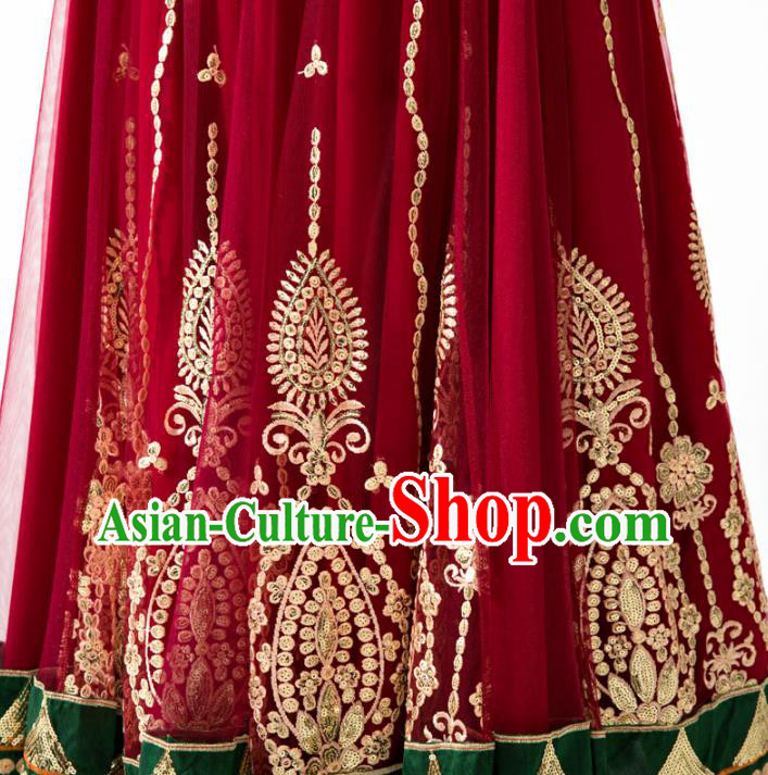 Indian Blue Top and Red Skirt Asian India Bollywood Dance Clothing Traditional Lehenga Clothing