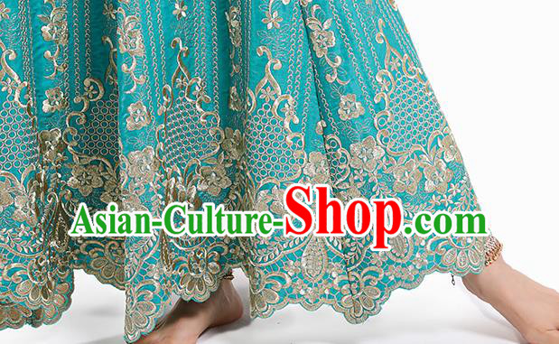 Indian Stage Performance Costumes Court Dance Blue Blouse and Skirt Asian India Traditional Embroidered Lehenga Clothing