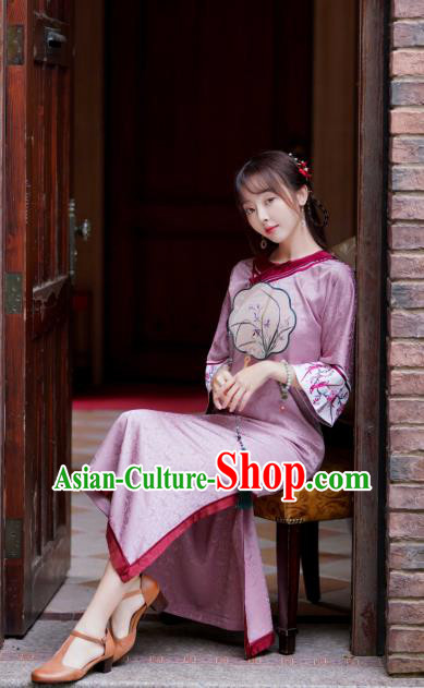China Traditional Pink Silk Cheongsam Classical Slant Opening Qipao Dress National Young Women Clothing
