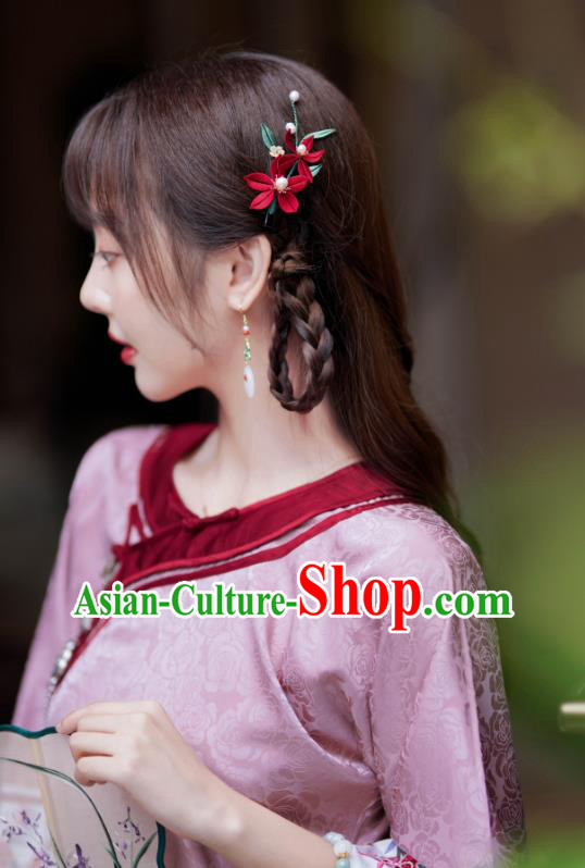 China Traditional Pink Silk Cheongsam Classical Slant Opening Qipao Dress National Young Women Clothing