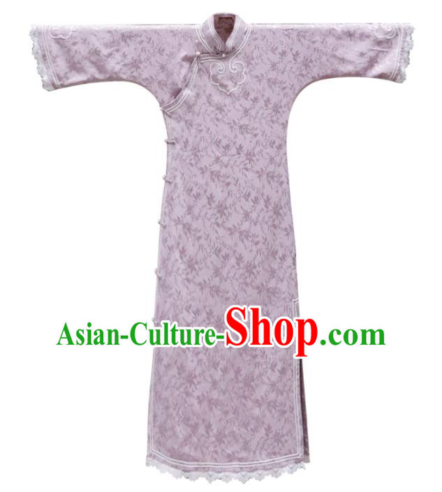 Republic of China Classical Clothing Rich Lady Cheongsam Traditional Purple Silk Qipao Dress