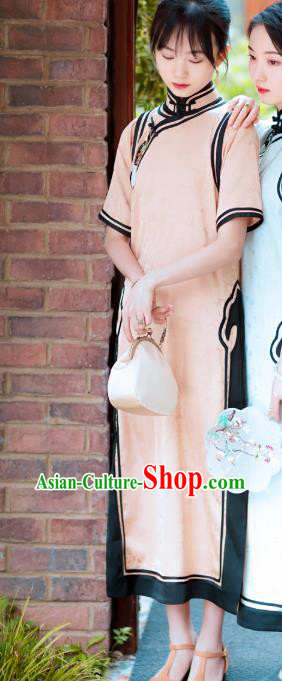 Republic of China Classical Young Beauty Cheongsam Traditional Champagne Silk Qipao Dress